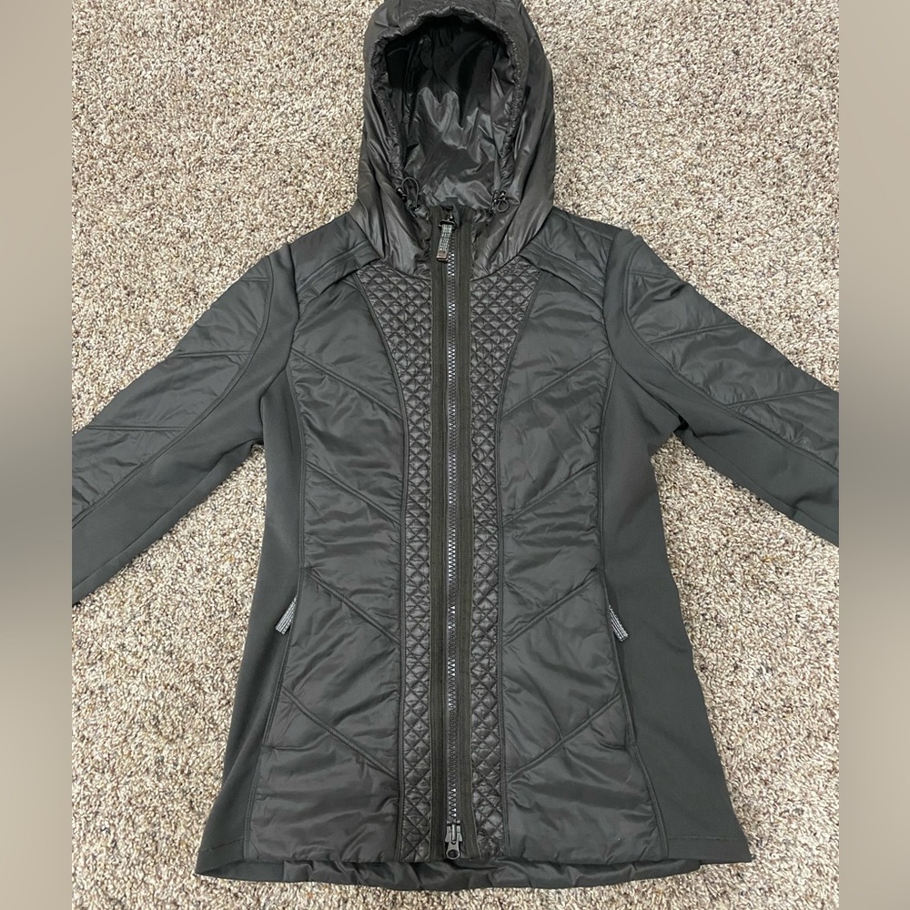 Athleta Quilted Puffer Down Jacket Olive Green Size Small